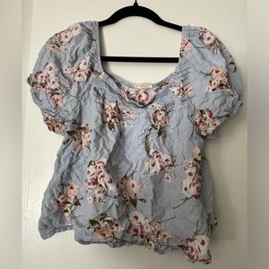Blue with pink flower crop top
